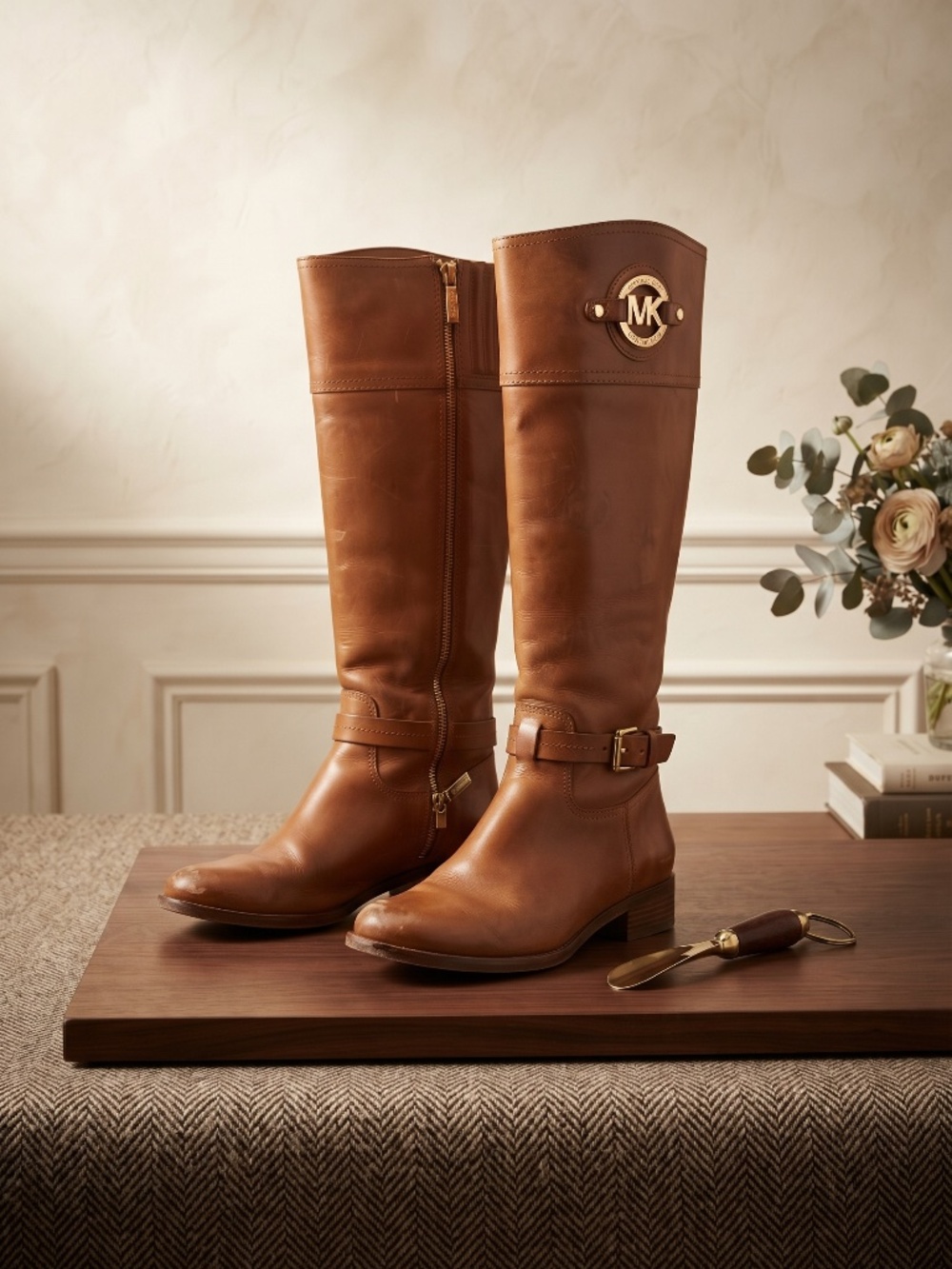 Michael Kors "Fulton Harness" leather riding boots